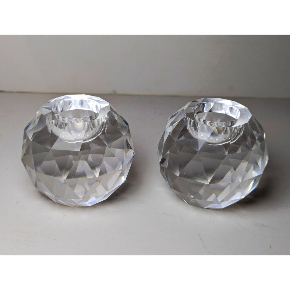 2 Swarovski Crystal Candle Holders Round Faceted Ball